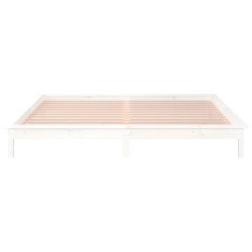 LED Bed Frame White 135x190 cm Double - Solid Wood Design