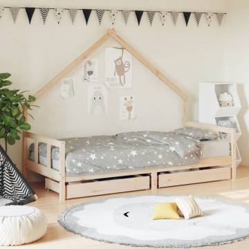 Kids Bed Frame with Drawers | Solid Pine 90x200 cm