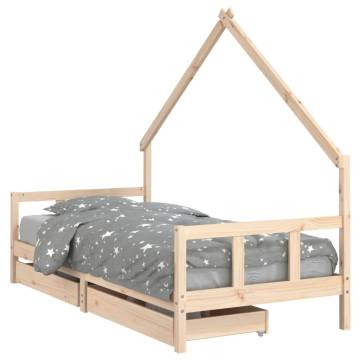 Kids Bed Frame with Drawers | Solid Pine 90x200 cm