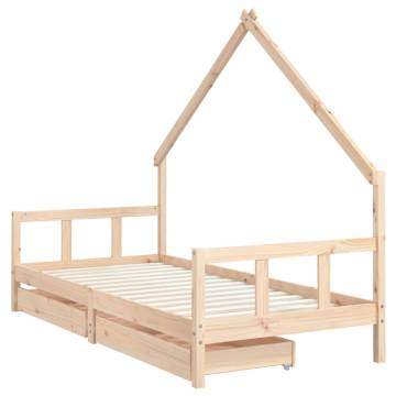 Kids Bed Frame with Drawers | Solid Pine 90x200 cm