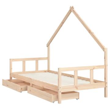 Kids Bed Frame with Drawers | Solid Pine 90x200 cm