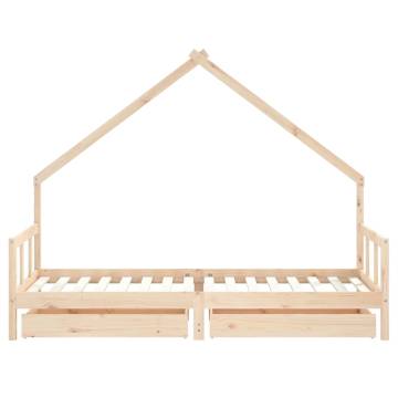 Kids Bed Frame with Drawers | Solid Pine 90x200 cm