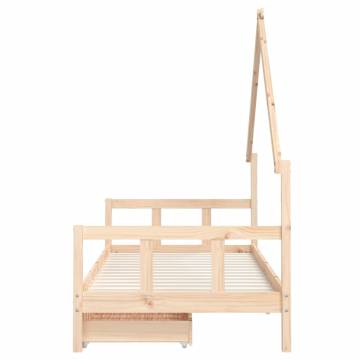 Kids Bed Frame with Drawers | Solid Pine 90x200 cm