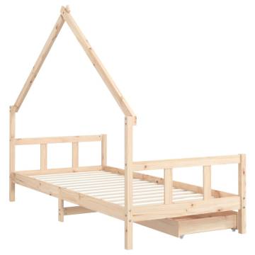 Kids Bed Frame with Drawers | Solid Pine 90x200 cm