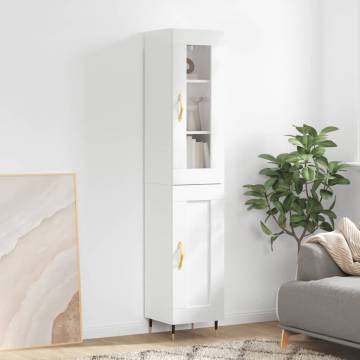 Stylish Highboard High Gloss White - 34.5x34x180 cm