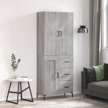 Stylish Highboard Grey Sonoma | 69.5x34x180 cm Engineered Wood