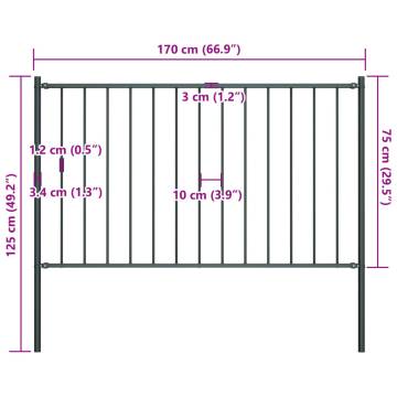 Durable Anthracite Steel Fence Panel with Posts - 1.7x0.75m