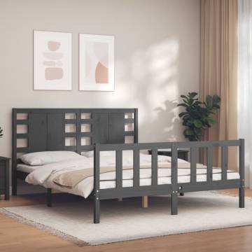 Grey King Size Bed Frame with Headboard - Solid Wood | HipoMarket