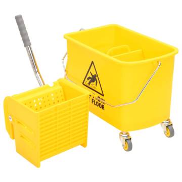 Mop Bucket with Wringer & Wheels - 20L Yellow Polypropylene