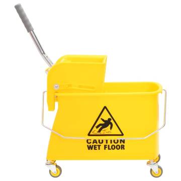 Mop Bucket with Wringer & Wheels - 20L Yellow Polypropylene