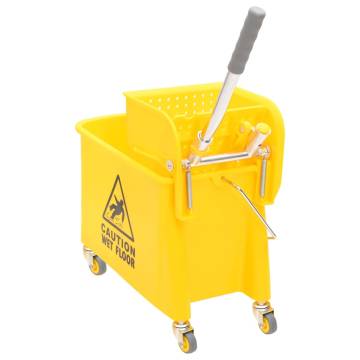 Mop Bucket with Wringer & Wheels - 20L Yellow Polypropylene