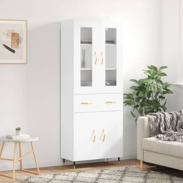 Stylish Highboard High Gloss White - 69.5x34x180 cm