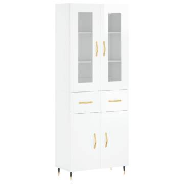 Stylish Highboard High Gloss White - 69.5x34x180 cm