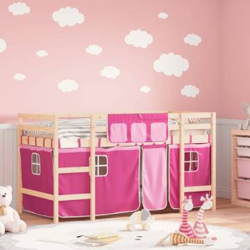 Kids' Loft Bed with Pink Curtains | Solid Wood Pine - HipoMarket