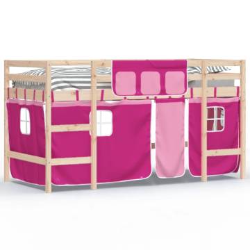 Kids' Loft Bed with Pink Curtains | Solid Wood Pine - HipoMarket