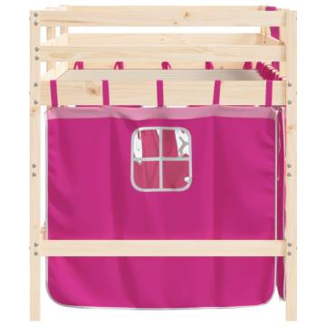 Kids' Loft Bed with Pink Curtains | Solid Wood Pine - HipoMarket