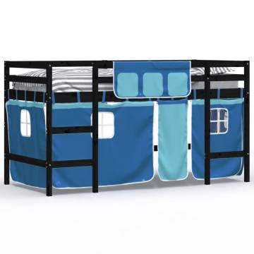 Kids' Loft Bed with Blue Curtains - Solid Pine | HipoMarket