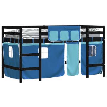 Kids' Loft Bed with Blue Curtains - Solid Pine | HipoMarket