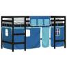 Kids' Loft Bed with Blue Curtains - Solid Pine | HipoMarket