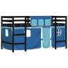 Kids' Loft Bed with Blue Curtains - Solid Pine | HipoMarket