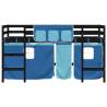 Kids' Loft Bed with Blue Curtains - Solid Pine | HipoMarket