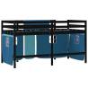 Kids' Loft Bed with Blue Curtains - Solid Pine | HipoMarket