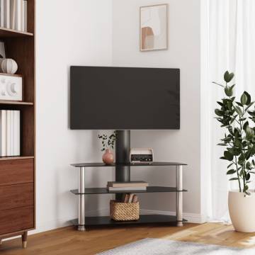 Corner TV Stand 3-Tiers for 32-70 Inch TV - Black & Silver