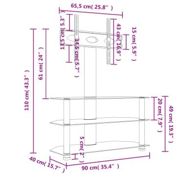 Corner TV Stand 3-Tiers for 32-70 Inch TV - Black & Silver