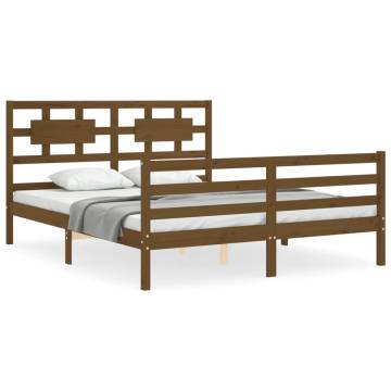 Solid Wood Bed Frame with Headboard - Honey Brown 160x200 cm