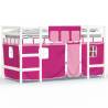 Kids' Loft Bed with Pink Curtains - Solid Pine Wood 90x200cm