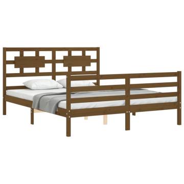 Solid Wood Bed Frame with Headboard - Honey Brown 160x200 cm