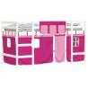 Kids' Loft Bed with Pink Curtains - Solid Pine Wood 80x200cm