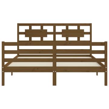 Solid Wood Bed Frame with Headboard - Honey Brown 160x200 cm