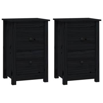 Elegant Black Bedside Cabinets - 2 pcs Solid Pine - Hipomarket