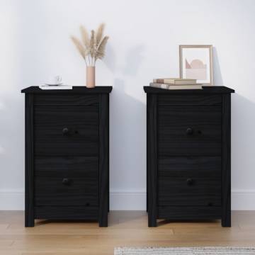 Elegant Black Bedside Cabinets - 2 pcs Solid Pine - Hipomarket