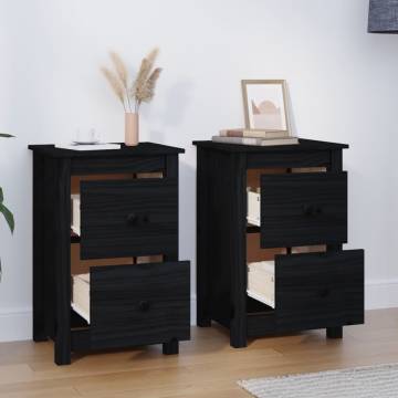 Elegant Black Bedside Cabinets - 2 pcs Solid Pine - Hipomarket