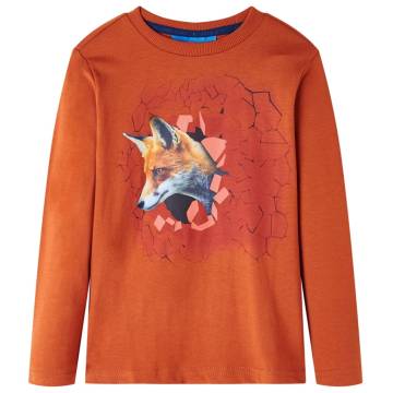 Kids' Long Sleeve T-shirt - Light Rust with Fox Design