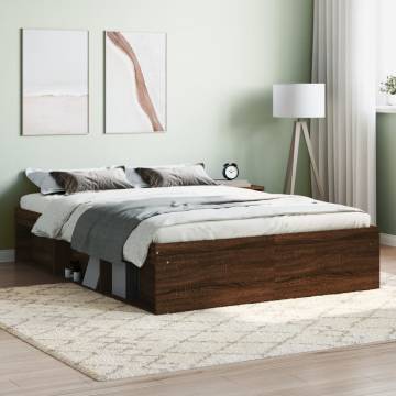 Brown Oak Bed Frame 135x190 cm Double - Modern Bedroom Style