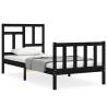 Black Small Single Bed Frame with Headboard - Solid Wood