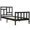 Black Small Single Bed Frame with Headboard - Solid Wood