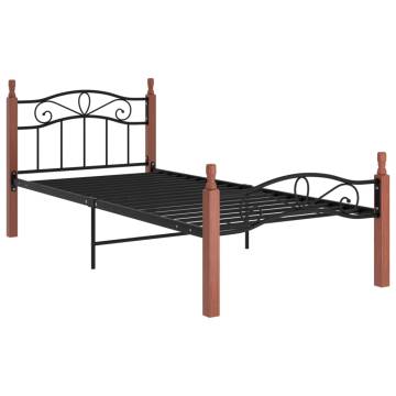 Stylish Black Metal & Oak Bed Frame 100x200 cm | Hipomarket