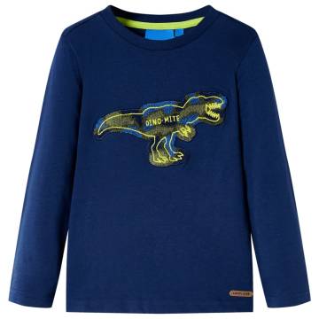 Kids' Navy Long Sleeve T-Shirt with Dinosaur Design - Size 140