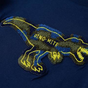 Kids' Navy Long Sleeve T-Shirt with Dinosaur Design - Size 140