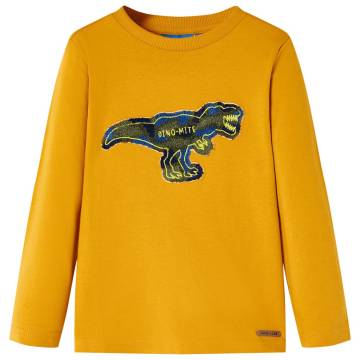 Kids' Long Sleeve T-Shirt - Ochre Dinosaur Design | HipoMarket