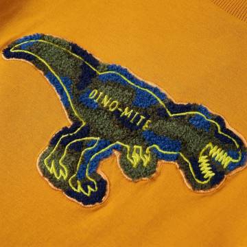 Kids' Long Sleeve T-Shirt - Ochre Dinosaur Design | HipoMarket