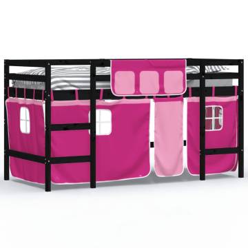 Kids' Loft Bed with Pink Curtains | Solid Wood Pine 90x190cm