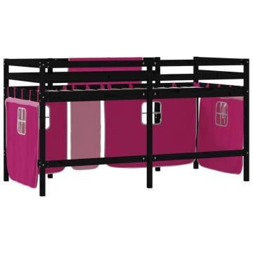 Kids' Loft Bed with Pink Curtains | Solid Wood Pine 90x190cm