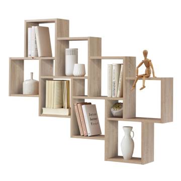 FMD Wall-Mounted Shelf with 11 Compartments - Oak Design