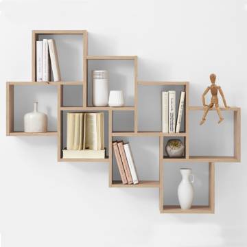 FMD Wall-Mounted Shelf with 11 Compartments - Oak Design