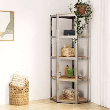 5-Layer Corner Shelf - Silver Steel & Engineered Wood | HipoMarket